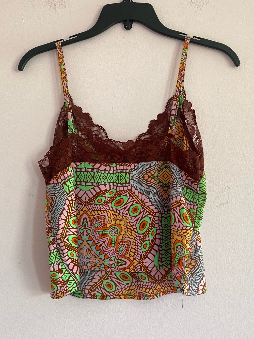 NEW Forever 21 Multi-Color Mosaic Boho Lace Trim Cami size small - Picture 2 of 8